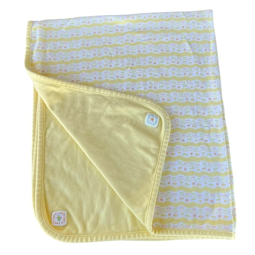 Vintage Gymboree Fish Sea Star Reversible Baby Blanket 90s  Yellow White GUC